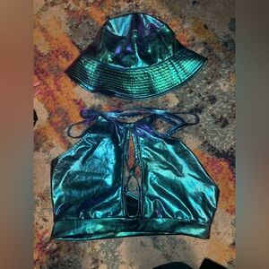 Iridescent Rave or Festival  Bucket Hat and Halter Top Set